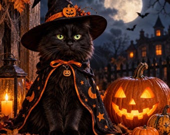 Halloween Heks Kat Muurdecoratie, Spooky Digitale Download (Meerdere Formaat)