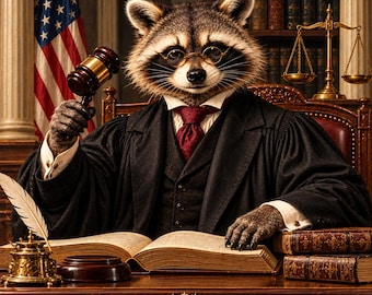 Raccoon Judge Wall Art, Legal Humor Print, Attorney Gift (Digital Download)