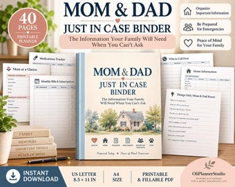 Map voor papa en mama met noodgevallen, organizer voor ouder wordende ouders, noodinformatieplanner (PDF)