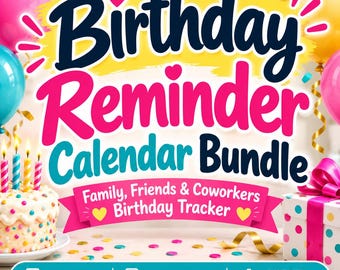 Bundel met verjaardagsherinneringskalenders | Tracker voor familie, vrienden en collega's (digitale download)