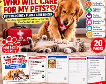 Noodmap en portemonneekaart voor huisdieren, planner voor de verzorging van honden en katten (pdf-download)