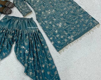 Embroidered Crushi Silk Salwar Kameez Suit, Pakistani Indian Dress