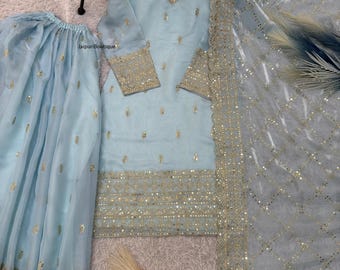 Silk Embroidered Sharara Suit with Dupatta - Readymade Salwar Kameez