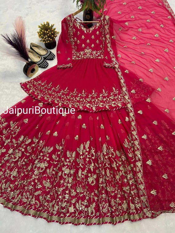 Embroidered Georgette Lehenga Choli: Heavy Wedding Wear with Latkan Dori