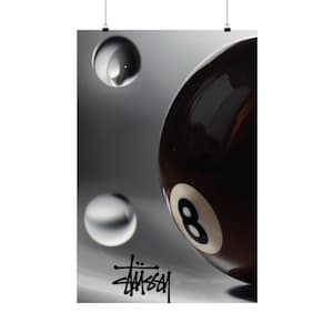 Stijlvolle matte poster, vintage gameroommuur, 8-ballenprint, Hypebeast-muurkunst, streetwear-kunst, cadeau voor tiener, Stussy Art, modern interieur