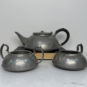 Vintage Arts and Crafts Style Pewter Tea Set
