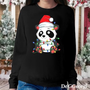 Christmas Panda Sweatshirt | Santa Panda  Xmas Lights