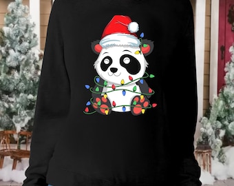 Christmas Panda Sweatshirt | Santa Panda  Xmas Lights