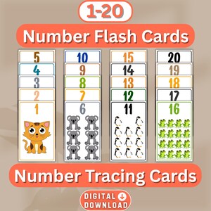Printable Numbers Flash Cards, Preschool Counting Flash Cards, Number Cards 1-20 For Kids, Kindergarten Cards, Tracing Cards, Count and Clip