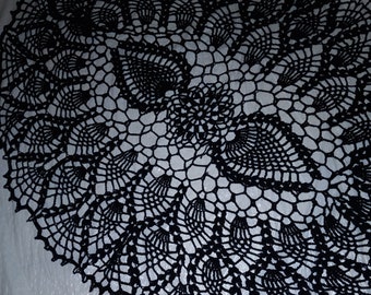 Large Oval Lace Tablecloth, Handmade Oval Tablecloth,Black, 28x20 inches
