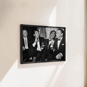 The Rat Pack Poster, Dean Martin, Sammy Davis Jr And Frank Sinatra, Vintage Wall Art, Black And White Print, Farmhouse Decor, Old Hollywood