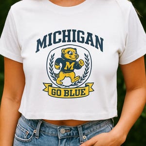 Vintage Michigan Wolverines Shirt | University of Michigan Cropped Tee | Go Blue Retro Shirt | 90s Michigan Apparel | Biff Mascot Shirt