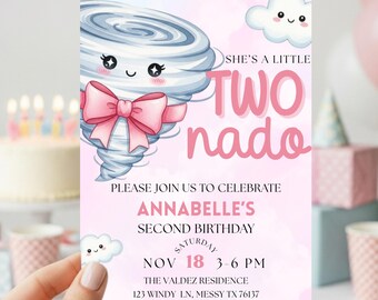 Twonado Birthday Invite She's A Little Twonado Invite Two Year Old Girl Birthday Two Nado Birthday Party 2nd Birthday Invite Girls Birthday