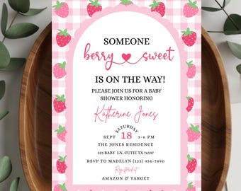 Berry Sweet Baby Shower Invite Strawberry Baby Shower Invitation Template Editable Pink Baby Shower Invite Berry Sweet Invitation