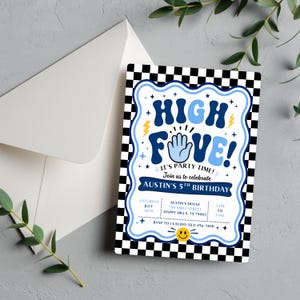 High Five-inbjudan Retro födelsedagsinbjudan Redigerbar Five is a Vibe-födelsedagsinbjudan Pojkars Groovy-inbjudan Pojkars 5-årsdagsinbjudan bild 9