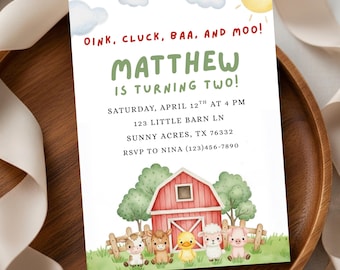 Farm 2nd Birthday Invitation Farm Animals Birthday Invite Petting Zoo Birthday Invitation Farm Invite Gender Neutral Birthday Invite