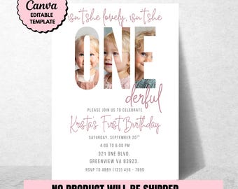 Isn’t She Lovely 1st Birthday Invitation ONEderful Girl Birthday Invite Editable Invitation Canva Template Girls First Birthday Invite