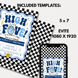 High Five-inbjudan Retro födelsedagsinbjudan Redigerbar Five is a Vibe-födelsedagsinbjudan Pojkars Groovy-inbjudan Pojkars 5-årsdagsinbjudan bild 2