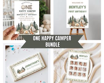 One Happy Camper Birthday Invitation  Bundle Gender Neutral 1st Birthday Bundle Invite 1st Birthday Party Invite First Birthday Bundle