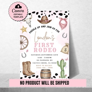 First Rodeo Birthday Invitation Editable Pink Rodeo 1st Birthday Invite Cowgirl Invite First Rodeo Invite Invite Template Girl 1st Birthday