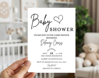 Minimalist Baby Shower Invitation Classic Boy Girl Gender Neutral Modern Baby Shower Editable Invite Minimal BabyShower Digital Template