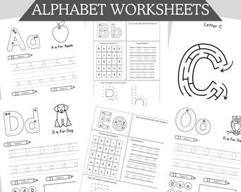 Preschool Pre-K  Kindergarten Learning Bundle 100+ Pages Printable Activity Worksheets Coloring Dot To Dot Tracing Alphabet Worksheets