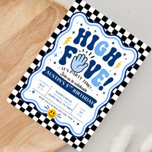 High Five-inbjudan Retro födelsedagsinbjudan Redigerbar Five is a Vibe-födelsedagsinbjudan Pojkars Groovy-inbjudan Pojkars 5-årsdagsinbjudan bild 6