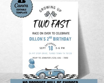 Growing Up Two Fast Invitation 2nd Birthday Race Car 2nd Birthday Invite Boy Car Invite Editable Birthday Invite Race Car Invite Boys Invite
