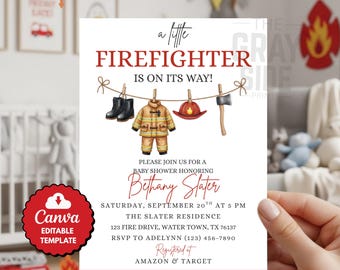 A Little Firefighter Baby Shower Invitation Fire Truck Baby Shower Fireman Invite Gender Neutral Invite Boy Baby Shower Girl Baby Shower