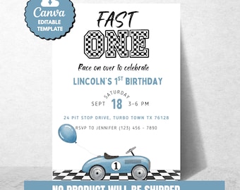 Fast One Birthday Invitation Vintage Car First Birthday Invite Editable Boys 1st Birthday Party Printable Racing Theme Invite Fast 1 Invite