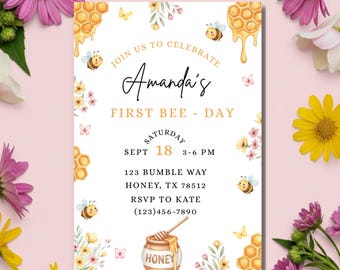 First Bee Day Invitation Honey Bee Day Invite Girls 1st Birthday Sweet As Can Bee 1st Birthday Invite Sweet To Bee One Invite Girls Birthday