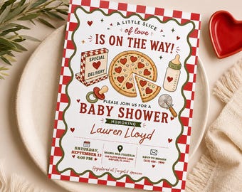 Pizza Baby Shower Invitation Template, A Little Slice of Love Baby Shower Invite, Italian Pizza Theme Baby Shower, Gender Neutral Baby