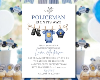 A Little Policeman Baby Shower Invitation Police Car Baby Shower Editable Police Officer Baby Invitation Gender Neutral Baby Shower Bundle