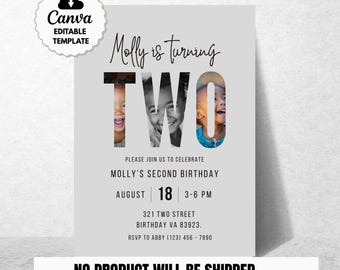 Second Birthday Invitation Gender Neutral Birthday Invite Customizable Invitation 2nd Birthday Invitation Boy Birthday Girl Birthday