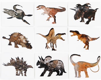 Dinosaur Art Cards, Set of 9 - Kids Dino Wall Art - Triceratops, Tyrannosaurus Rex, Stegosaurus +