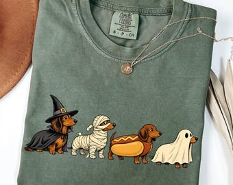 Comfort Colors Halloween Dachshund Dog Shirt, Funny Ghost Weiner Dog Tee, Spooky Season, Fall Dog Lover Gift Doxie Mom Outfit