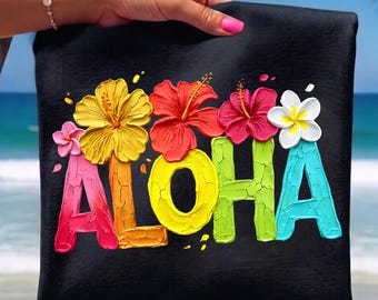 Tropical Hawaii Shirt, Aloha Hawaii Floral Brushstroke Tee, Hello Summer Vacation, Beach Lover Gift, Hibiscus Flower T-shirt