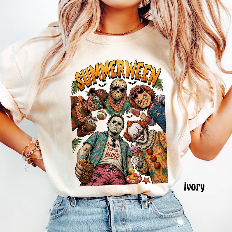 Comfort Colors Summerween Shirt, Hot Ghoul Summer Shirt, Vintage Horror Graphic Tshirt, Spooky Witch Beach Shirt,Summer Halloween Tee bild 8