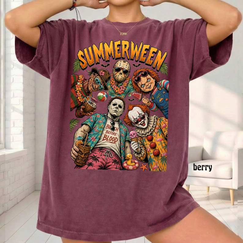 Comfort Colors Summerween Shirt, Hot Ghoul Summer Shirt, Vintage Horror Graphic Tshirt, Spooky Witch Beach Shirt,Summer Halloween Tee bild 15
