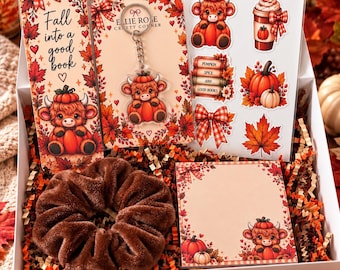 Fall Highland Cow Gift Set: Book Lover Stationery, Keychain, Stickers, Scrunchie