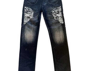 vtg Ed hardy jeans met rechte pijpen en tijger met strassteentjes en taille 34