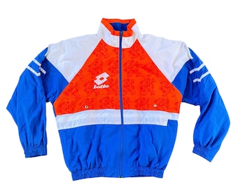 Vintage 90s Lotto Full Zip Red Black White Jacket Quilt-lined Sz M