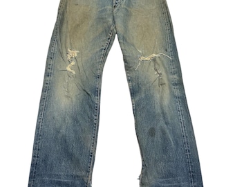 zeldzame Evisu Daicot-denimbroek met verweerde zoom