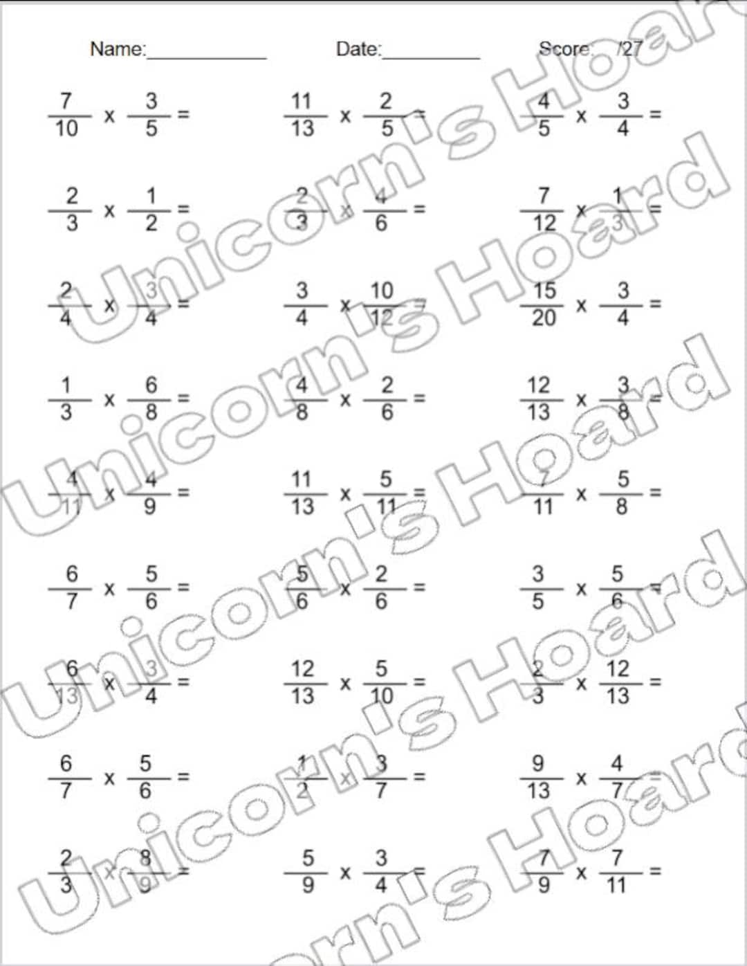 Simple Fraction Multiplication Worksheets - Etsy