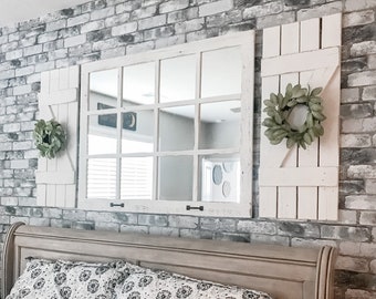 Farmhouse Wall Decor Window Mirror Shutters, Large Wall Decor, Mirror Wall Decor, Large Wall Art, Farmhouse Decor, Living Room Wall Decor