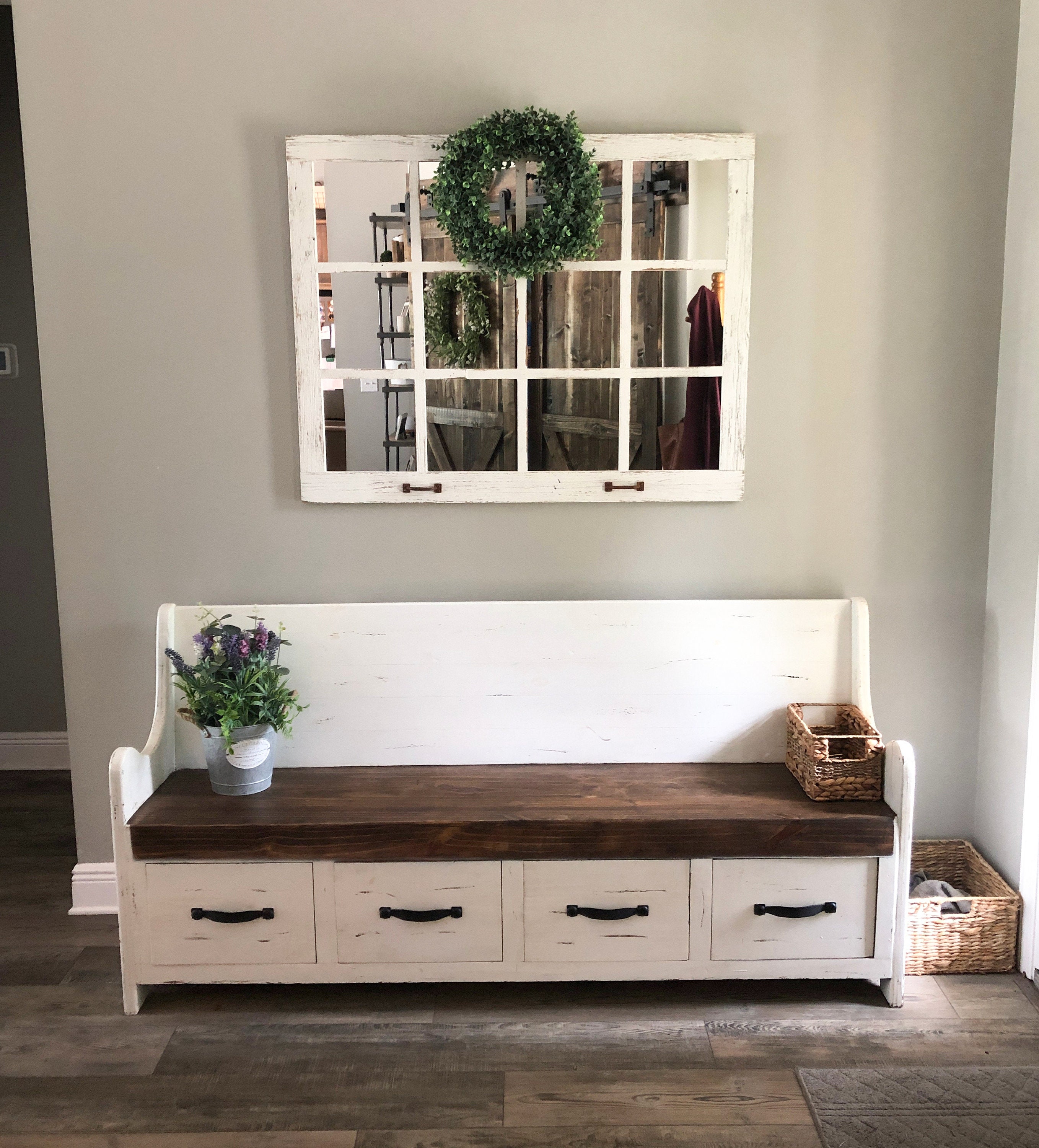 Farmhouse Wall Decor Window Mirror With Shutters Rustic Etsy