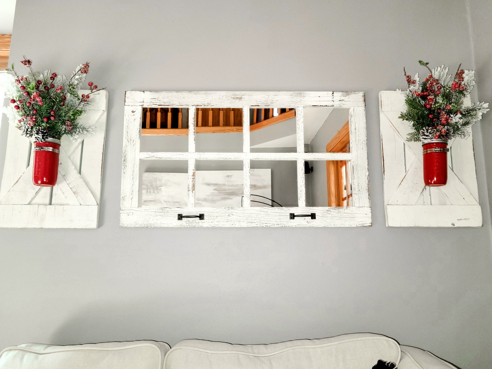 8 Pane Farmhouse Wall Decor Window Mirror Rustic Window Etsy