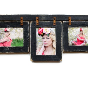 2" Barnwood Collage Black Frame 3) 4x6 Multi Opening Frame-Rustic Picture Frames-Reclaimed-Cottage Chic-Black Collage Frame