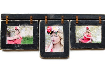 2" Barnwood Collage Black Frame 3) 4x6 Multi Opening Frame-Rustic Picture Frames-Reclaimed-Cottage Chic-Black Collage Frame