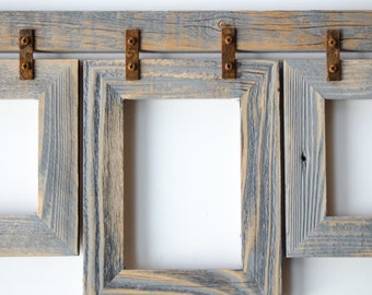 Barnwood Collage Frame. 3) 4x6 Multi Opening Frame. Rustic Picture Frame. Collage Frame. Gray Picture Frame. Wood Picture Frame. Shabby Chic